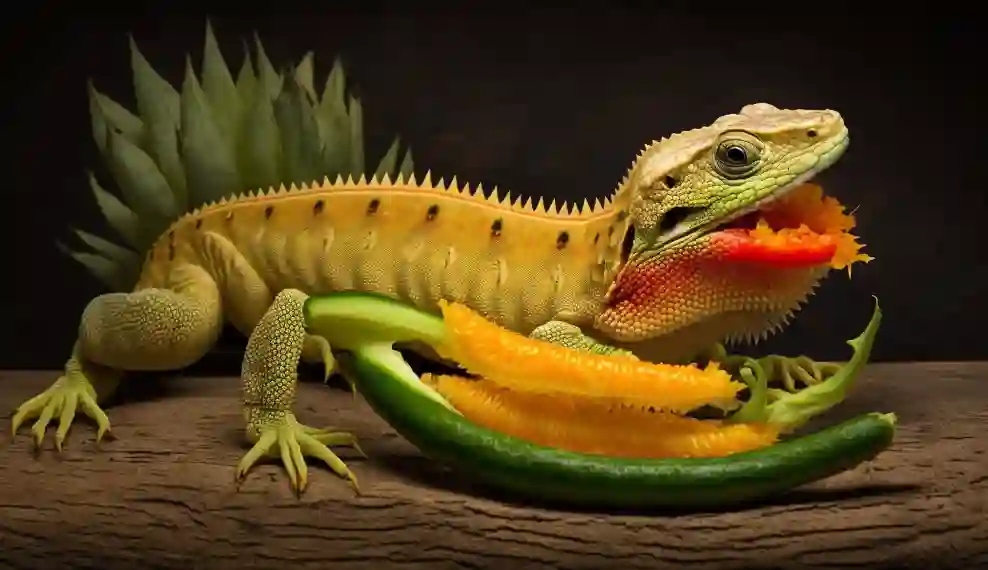 bearded dragon eats banana pepper
